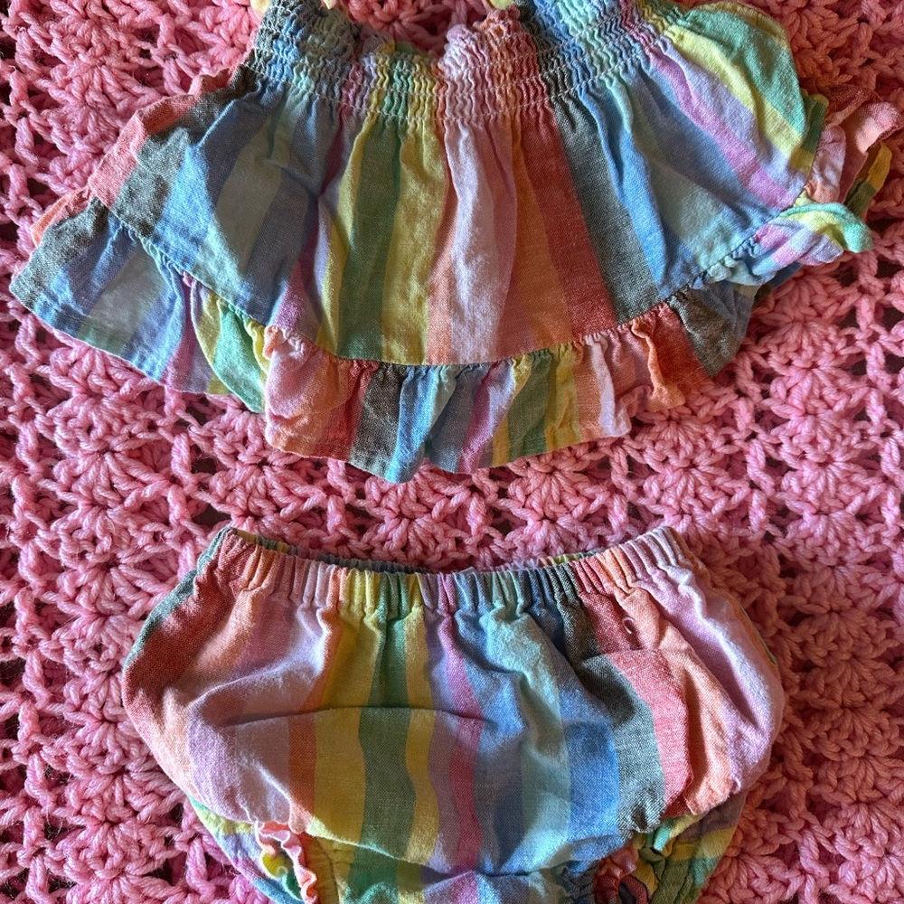 Rainbow Striped Kids Ruffle Outfit